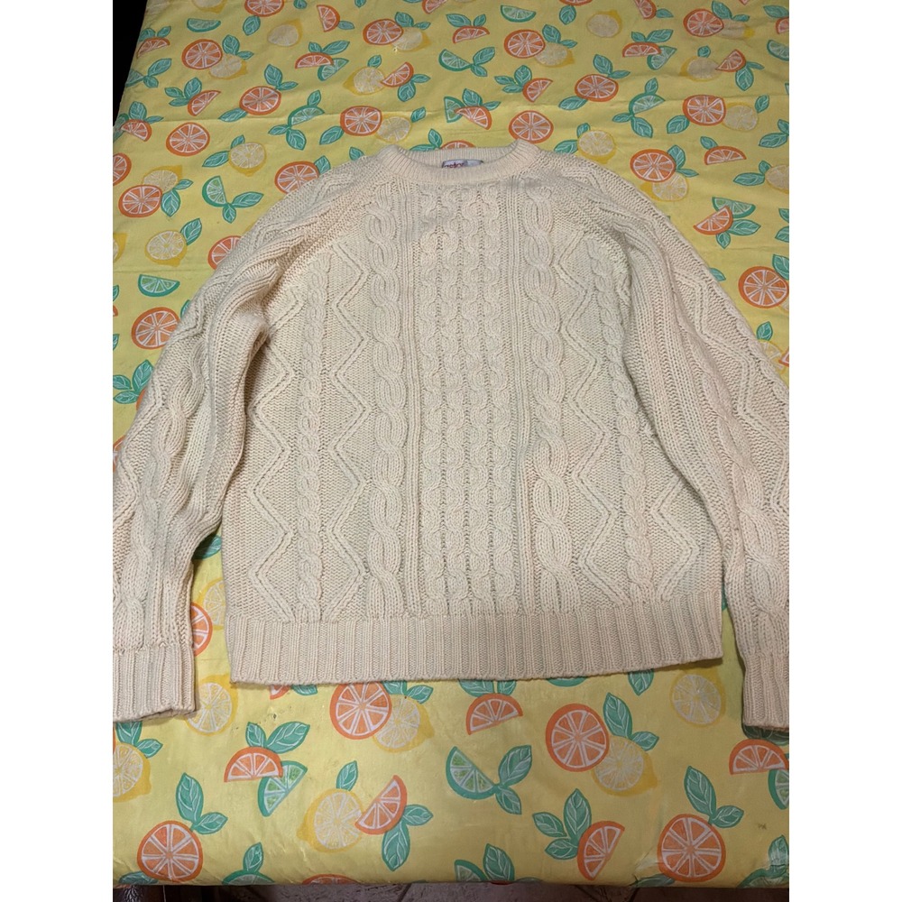Vintage Mens Astor One Cable Knit Sweater Large Cream‎ Raglan Fisherman Chunky